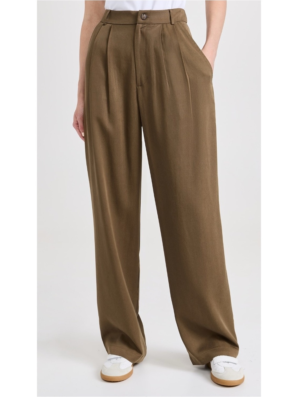 Reformation Mason High Waist Wide Leg Pleat Trouser Pants Cafe Brown Size 6 $178